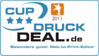 'Der Web-to-print-Editor ist spitze und einfach zu bedienen. Ein langweiliges Foto wird zu einem aufregenden Muster und das kann getestet werden, ohne sich vorher anzumelden.' Klick und lies alles! Image CUPS Auszeichnung