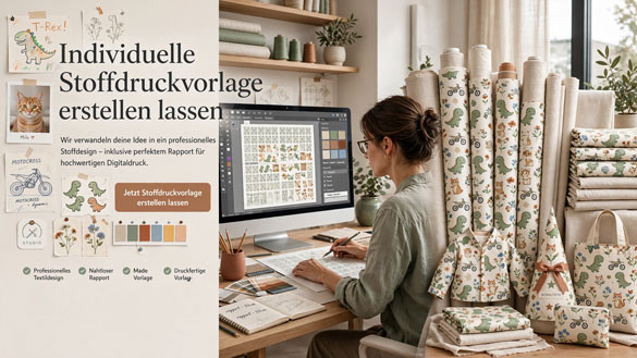 Individuellen Stoff gestalten lassen: Von der Idee zum eigenen Stoffdesign Aus deiner Idee wird ein eigener Stoff: Die Stoff-Schmie.de erstellt professionelle Stoffdruckvorlagen mit Rapport, Designberatung und perfekter Druckdatei.
