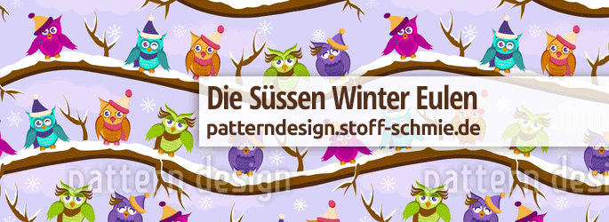 Die Süssen Winter Eulen auf Stoff