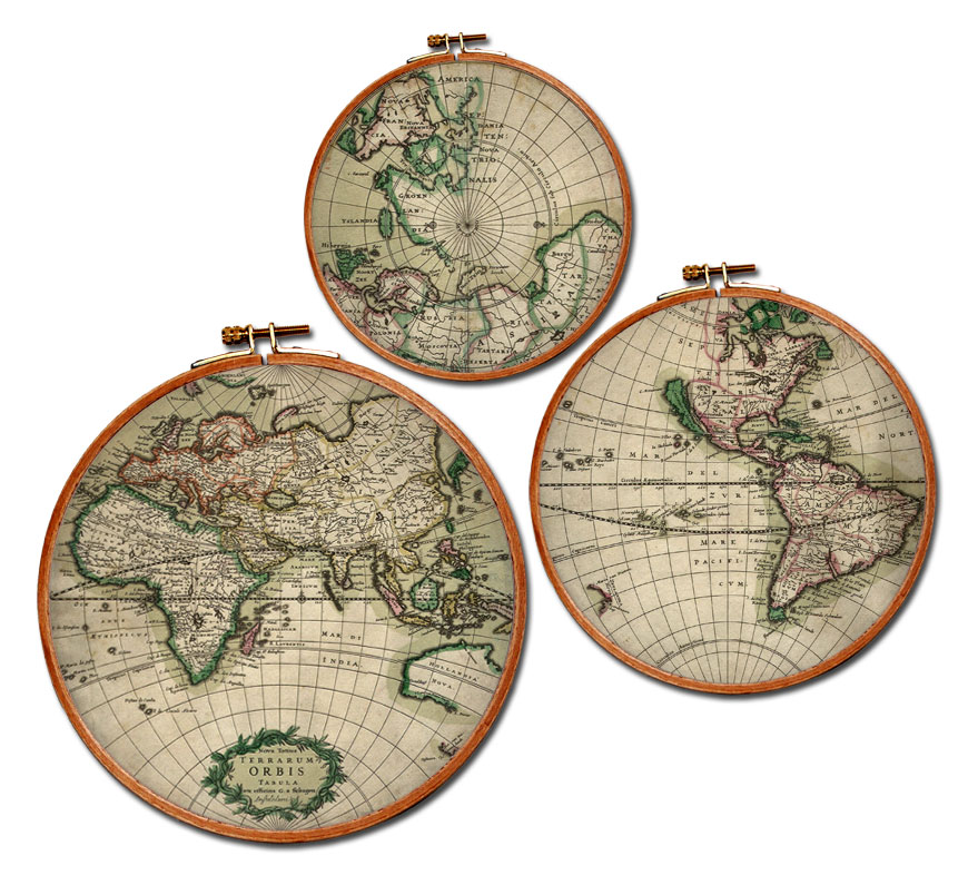 Historische Weltkarte selber auf Stoff drucken und rahmen.